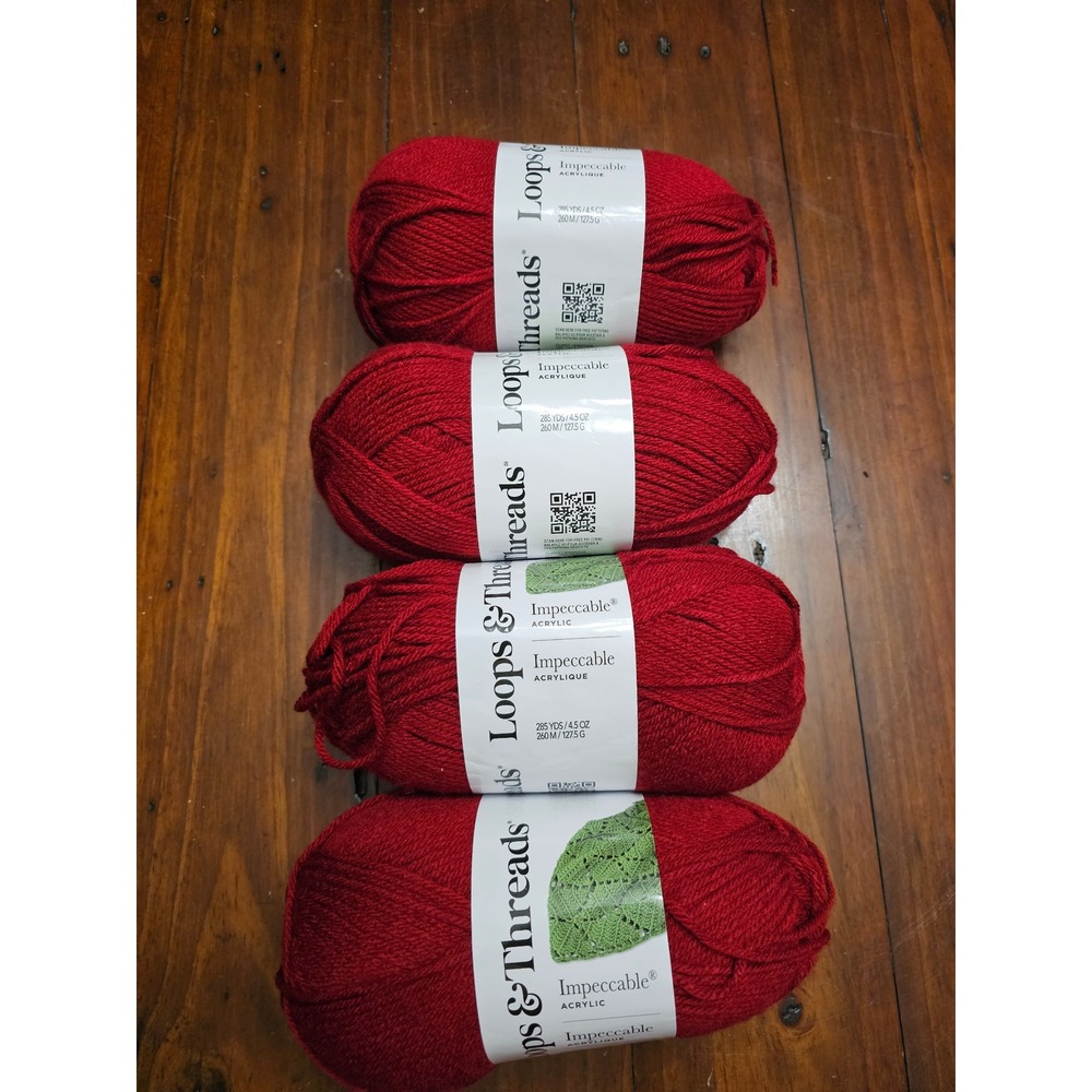 Loops & Threads Impeccable Acrylic Yarn Claret Red 4 Skeins Medium 4 Worsted